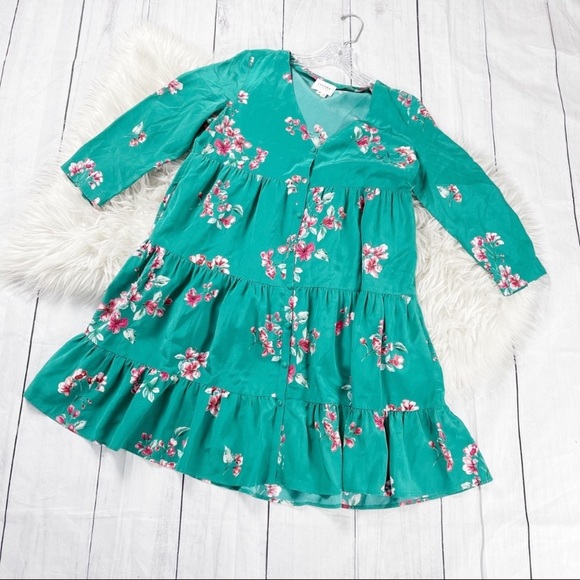 SOLD! SEZANE Green Floral AURE Silk Trapeze Dress - Picture 4 of 7